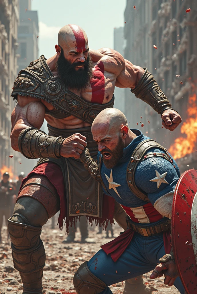 Kratos punching Nazis, with a face full of blood