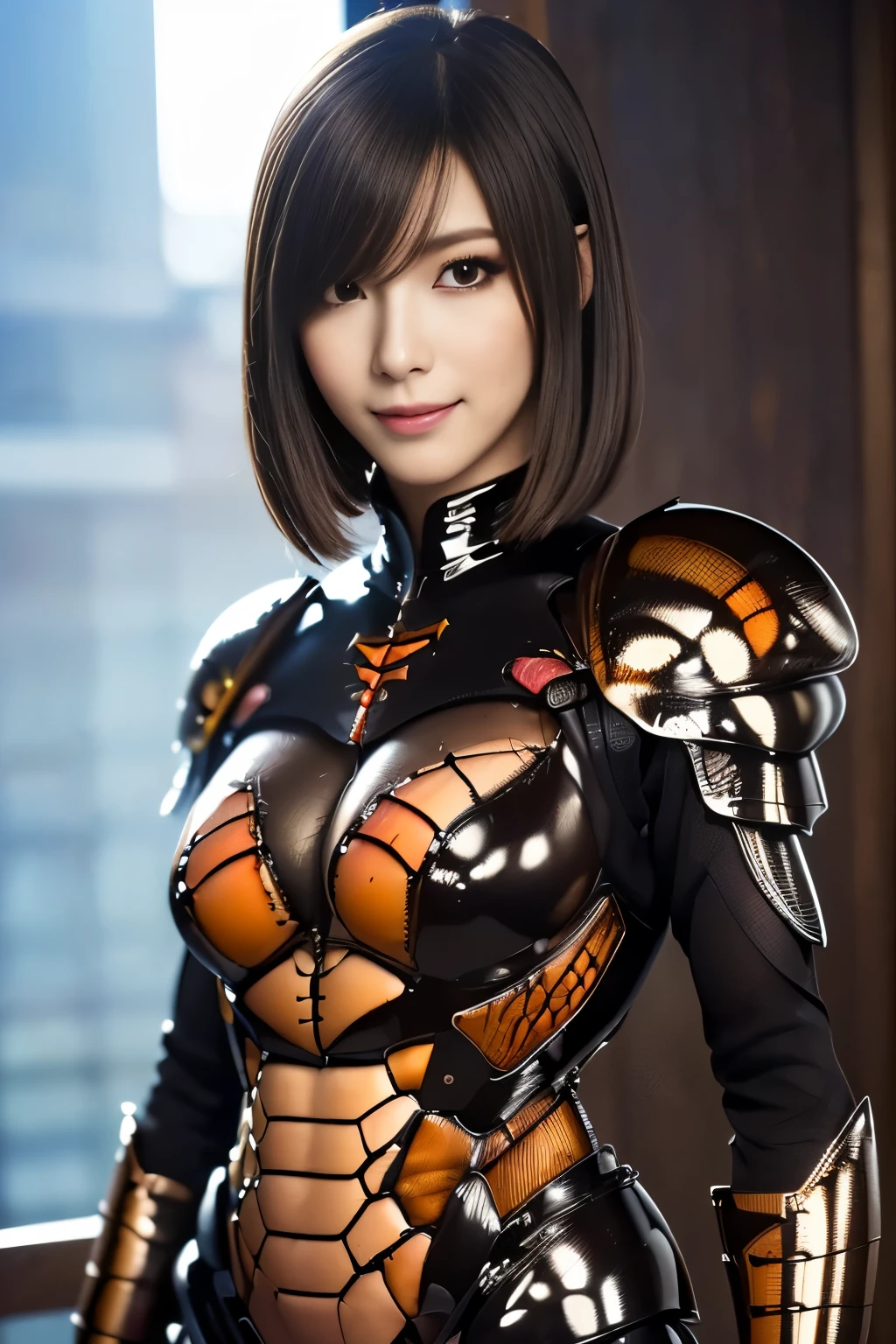 (high resolution,masterpiece,best quality,extremely detailed CG, anime, official art:1.4), realistic, photo, amazing fine details, all intricate, gloss and shiny,awesome many layers, 8k wall paper, 3d, sketch, kawaii, illustration,( solo:1.4), perfect female proportion,villainess, (fusion of dark brown cockroach and lady:1.4), (brown cockroach form lady:1.2), (brown cockroach lady:1.2), (fusion:1.2), (solo:1.4), (evil smile:1.2), muscular, abs, (cockroach brown exoskeleton bio insect suit:1.4), (cockroach brown exoskeleton bio insect armor:1.2), (brown transparency cockroach wing:1.4), (brown cockroach antennae:1.3),