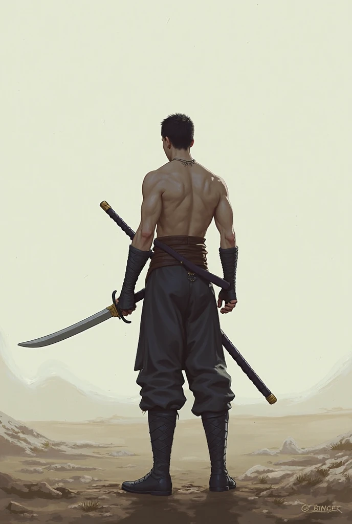a thin person with intense swords on the wrists in a defensive position