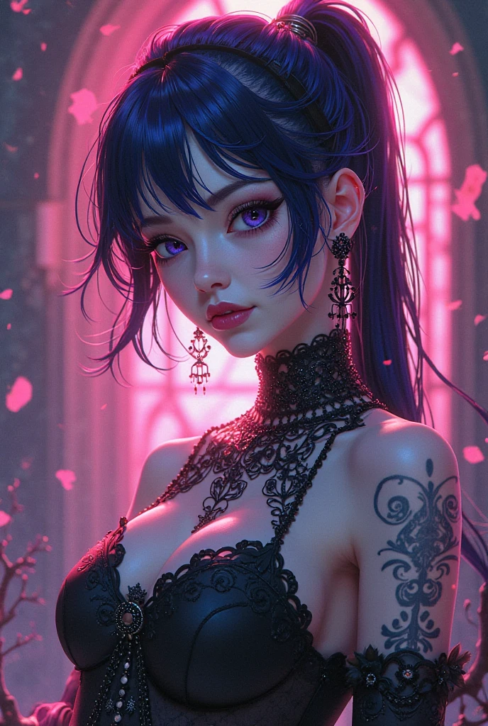 a pretty 19-year-old dark magical-girl, posing topless, cleavage, cat ears, skulls and terror, magical tattoos, vibrant magical particle effects, volumetric lighting, anti-aliasing, color-graded, bokeh, 1DOF <lora:offset_0.2:0.5>
