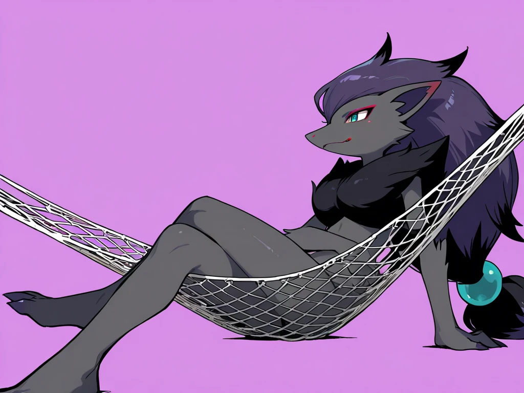 A cartoon image of an adult woman with black hair and dark skin, with thick lips and long eyelashes. She is sitting in a sensual and provocative pose on a large cushion, arched back. The character is a brunette girl dressed as a black cat., [Sitting on a cushion]with black hair and purple highlights, a blunt bangs and big breasts, wearing tight, revealing clothes. The art is in cel shaded anime style,[she is sitting playing on a Nintendo switch]with a simple white background and very high details. She wears white gloves and has purple spiral eyes.. [Playing on a Nintendo Switch]The image has a Kantai collection style and moe art, with covered breasts and is safe for work (SFW). The details are extremely high and the image is a detailed fanart, high resolution (4K), with meticulous attention to anatomical details. The atmosphere is light and innocent, with careful representation of suggestive and sexual elements. The image includes a woman [ dark skin color]in a bikini with cat ears, with black hair and purple highlights, designed by popular and high quality artists, like Artgerm and Shitao.