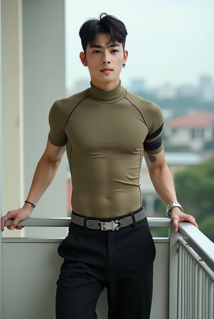 A hansome man in style,(in English: Green Lantern) is a DC Comics superhero. lined lips, sexy tight green leotard, covered navel, muscular, tight skin, All green sexy wear , muscular man, Looking at the Viewer, (realism: 1.5), (Realisitc: 1.4), (Absurdity: 1.4), 8k, ultra-detailed, Detailed handsome man, (Only one:1.4), (Viewer facing:1.2),( full length shot(fls)) ,thick thighs ,( wide hips ,wide pelvis) , sexy, Nsfw , eroticism , bare thighs , fucking sexy!!!, only boy , exposed , handsome Korean boy
