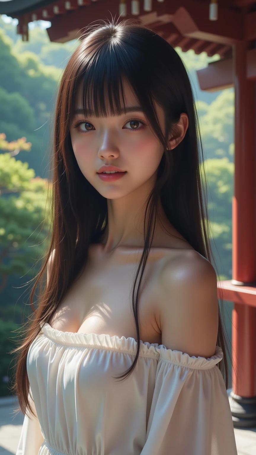 超A high resolution, Best Quality, Detailed face, AW photo high ,Shot from the front of the body、Facing forward、adolable、 High nasal muscles、Smile, ((midium tits))、 a park, Realistic face, ((A ))、Smile, a park, Low contrast, Soft cinematic light, Soft cinematic light, 超long-hair、 Black hair, A 10-year-old girlide ,Perfect 、detailed hairs, (1girl in )、looking at the viewers,