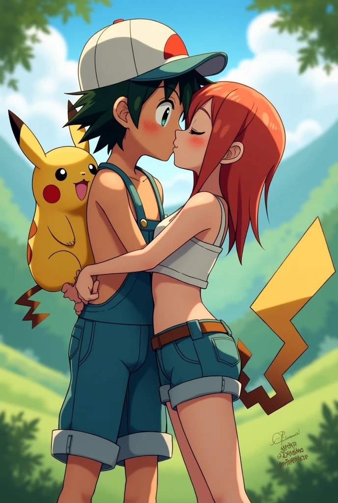 source_anime,score_9,score_8_up,screencap, anime screencap, BREAK,1girl, 1boy, ((bisexual)), presenting, ass, outdoors, from behind, bent over, pokemon, BREAK, misty pokemon, vagina, BREAK, ash ketchum, penis
