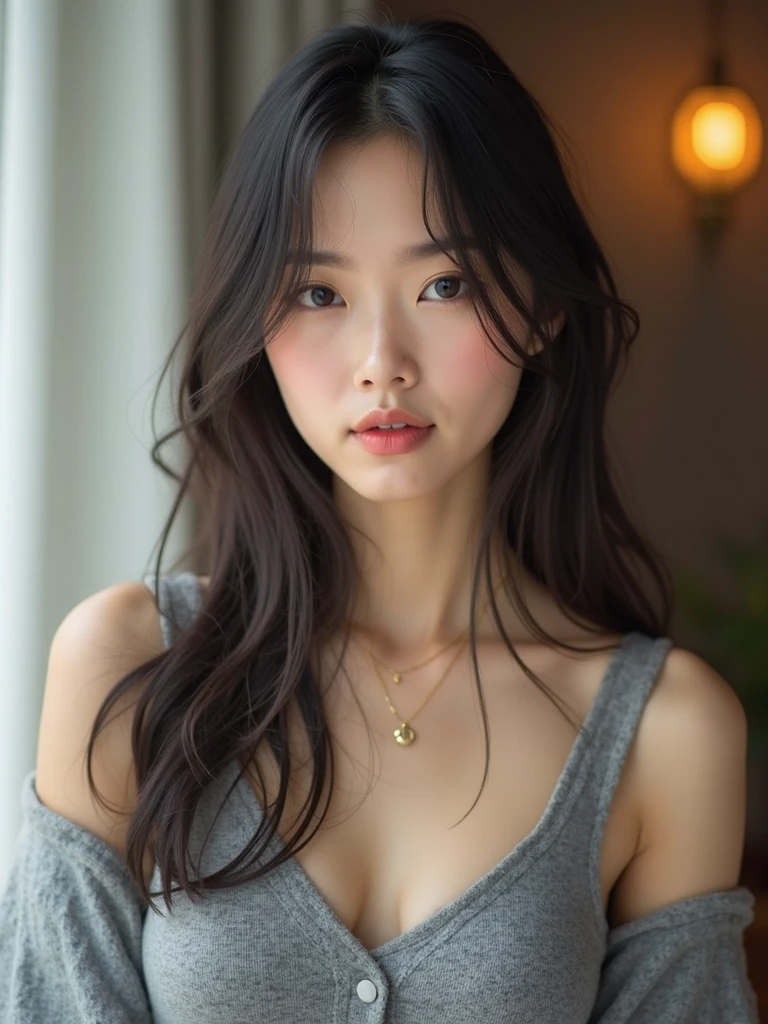 (highest quality、8K、32K、masterpiece、nffsw:1.2)、Photo of beautiful Japan woman、medium hair、shoulder length hair、Upper body、surface focus、long sleeve shirt、necklace、white simple background、From above、mix 4、(8K、Raw photo、highest quality、masterpiece:1.2)、(realistic、Photoreal:1.37)、1 girl、Shot in natural light、photon mapping、Physically based rendering、girly、excellent image quality、High resolution、1080P、(clean face)、(Detailed facial description)、(detailed description of hands)、(Masseter muscle part)、(Detailed CG)、 extreme light and shadow、hair is dirty、masterpiece、rich details、(exquisite features)、(best image quality)、(masterpiece)、(detailed eye)、delicate clavicle、Versatile poses、Don&#39;don&#39;t watch the mela、profile、white wall、Taken in front of the white door、(窓のあるwhite wallの部屋)、Spring clothes