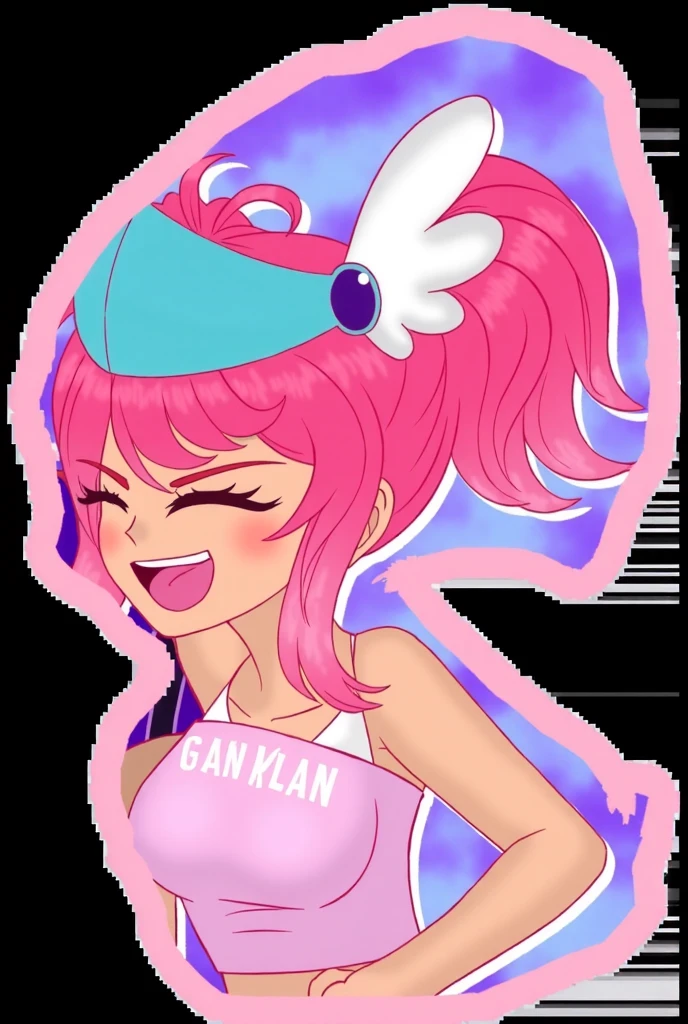 masterpiece, best quality, solo, 1girl, high resolution, full body, perfect body, perfect face, great detail, depth of field, , smile, cartoon, cartoony, stylized, cartoonish, sexy,Pink hair, spikey hair, blue eyes, crop top, midriff, toned belly, headphones, concert background, singer, rockstar, popstar, Skinny jeans, cel shaded,