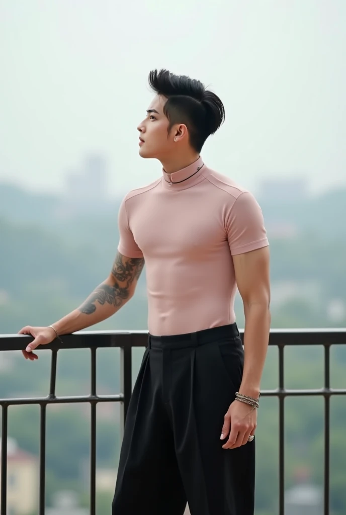 male , landscape, ((wearing sexy slutty bodysuit)), tight, open clothes, unzipped, blush, masterpiece, best quality, detailed background, depth of field, intricate details, (muscular), (large pectorals), (puffy nipples), full length shot(fls) , sexy , NSFW , eroticism , puffy nipples , swollen nipples , erection , boy in heat , narrow waist , (wide hips ,wide pelvis) handsome Korean boy