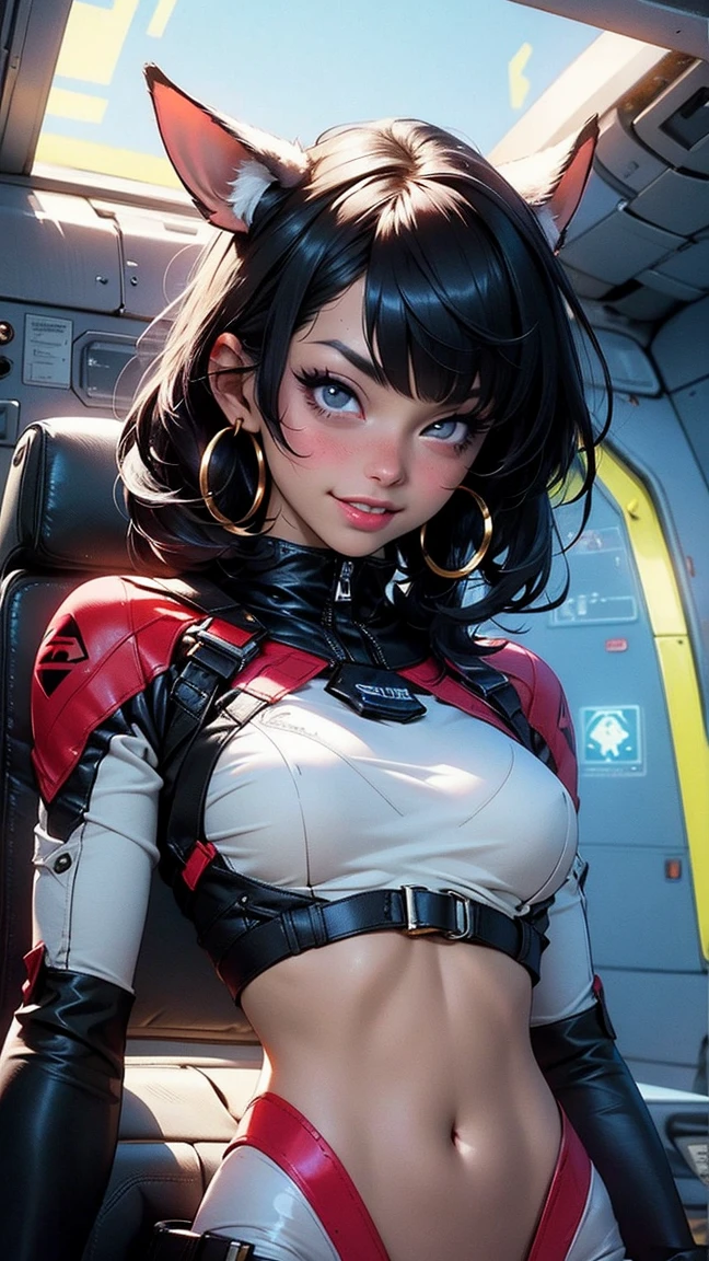 (best qualityer))), (((manga strokes))), (((Headphones))), (((Green devices))), Bunny ears and Googles on the forehead, (((tiny thong shorts))), uma Kizi jovem muito bem vestida com roupas modernas de inverno, short top, short jacket with dark fur collar, beautiful and expressive face, slightly-smile, big eyes with long black eyelashes, heavy make-up, chains and zippers spread across clothes, contrasting colours, pose de atitude, hair with a modern and futuristic cut, urban game poster art, dramatic camera angles, graffiti art elements in the background, design mixing contemporary and retro by Shepard Fairey, (((cowboy shot))), (((best qualityer: 1.4))), (Unbeatable masterpiece), (hiper HD),(CG 8k hyper-realistic), Kizi, (((standing alone))), pirralha violent, (((14歳))), sexly, pose de atitude, work of art, post-apocalypse, (((manga style))), bounty hunter, violent, Manic, the way you want, slenderbody, thin but strong, perfectbody, roupa moderna, advanced technology, neon, sleeves with vertical striped pattern, neutral background, (( cowboy shot )). intricate visual