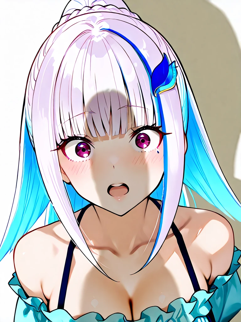 A nineteen-year-old girl,I was taking a bath in the bathroom,Tall and tall,the golden ratio,The body is hot and gray hair,Delicate facial features,More than half of the breasts are exposed,The nipple orientation is transparent,The breast orientation is transparent。The upper body is not covered by objects other than clothing。