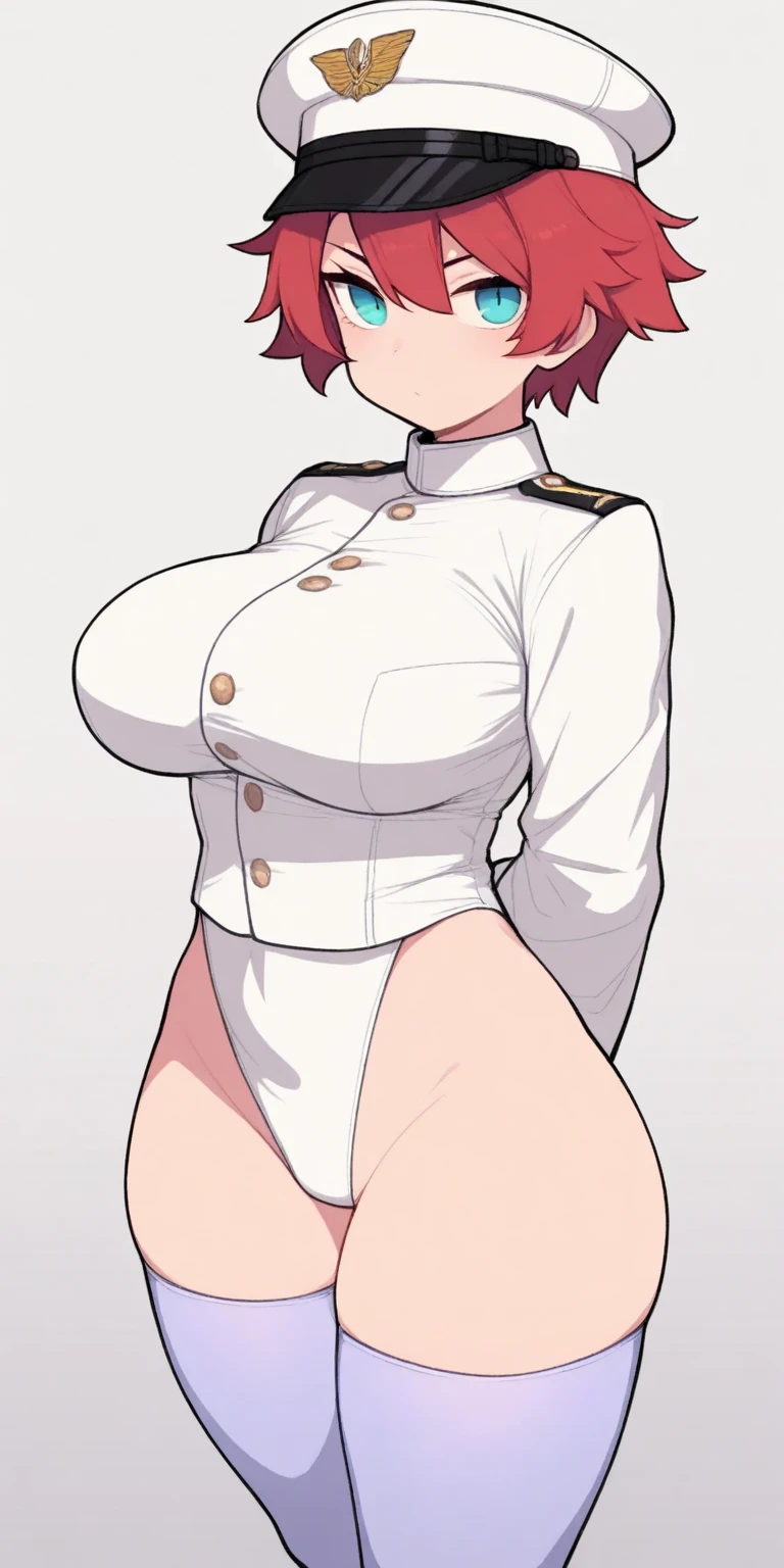 masterpiece,best quality,<lora:honkai_impact_all:1>,1girl, solo, sweatdrop, pink hair, short hair, bob cut, large breasts, cleavage, absurdres, arm under breasts, black leotard, commentary, grey eyes, highres, honkai \(series\), honkai impact 3rd, looking to the side, simple background, single glove, symbol-only commentary, tentochu, timido cute, white background, white gloves, white thighhighs