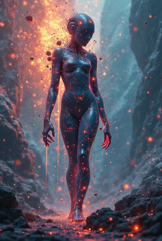 1girl, disolving into a whirl of psychedelic color, rad-dissolve, cinematic shot, walking towards viewer, looking at viewer, tripping balls, diffusion, smoke, bright colors, silhouette, backlit, double exposure