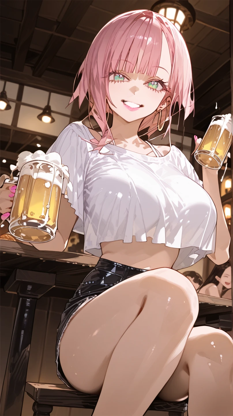 　　　　　　　　　　　　　　　　　　　　　　　　　　　　　　　　　　　　　　　　　　　　　　　nsfw:1.5, Top quality, masterpiece, ultra high resolution, , (top quality, high resolution, 4K, detailed lighting, shaders, perfect anatomy, perfect proportions), eye of the beholder, (masterpiece, top quality) (top quality, 4K, 8K, high resolution, masterpiece: 1.2), highly detailed, (masterpiece: 1.3, top quality, ultra high resolution, ultra detailed), (top quality: 1.2), perfect eyes, perfect face, perfect lighting, (top quality, 4K, 8K, high resolution, masterpiece: 1.2), highly detailed, (top quality, 4K, 8K, high resolution, masterpiece: 1.5), highly detailed, masterpiece, top quality, ultra detailed, top quality, high resolution, 32K CG, very delicate and beautiful, illustration, high resolution, sharp focus, front lighting, glow, girl 1 person, solo, smiling, very beautiful and detailed anime face, very detailed eyes, ((masterpiece)), ((best quality)), (super detailed), ((cute)), cute, ((very detailed)), 4K, (8K), best quality, (best quality, 8K, 32k, masterpiece, super high resolution, very detailed, impressionistic:1.2), blurred background, (two arms) , (two legs), (four fingers and 1 thumb), Best quality , only one belly button, Bare shoulders.

(Beautiful woman). ( dirndl:2). (bodice:1.5). (Sitting:1.2). (Crossed legs:1.2). (Holding multiple beer mugs in both hands:1.5). (Face turned up:1.2). (Beautiful face:1.2). (Cute). (Shiny blonde hair). (Updo:1.8). (Bangs swept to the side to show forehead:1.3). (Tan lines:1.2). (Beautiful blue-green eyes). break. Laughing out loud:1.2. Half-closed eyes:1.4. Embarrassed:1.2. (Topless:1.8). (Breasts and nipples not covered:1.8). (Small pink nipples:1.7). break. (Big boobs:2). (Full boobs:1.7). (Nice breasts:1.6). (Cleavage:1.2). (Narrow waist).  (Slender body). (Beautiful butt). (Realistic facial expression: 1.6). (Realistic skin texture: 1.6). (White choker: 1.3). (Necklace: 1). (Bracelet: 1). (Anklet). (Oktoberfest at night: 1). (Realistic background: 1