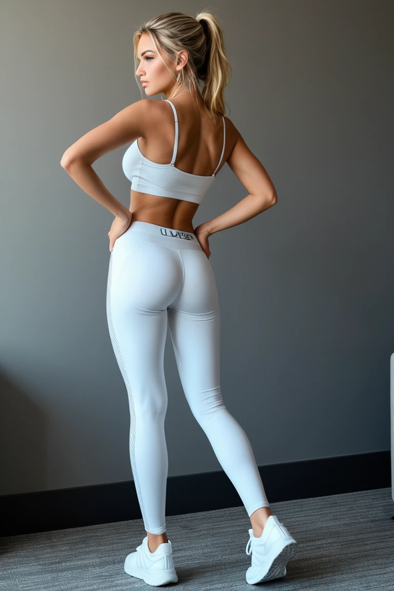 Nike pro crop top back to camera white skin color big butt blonde