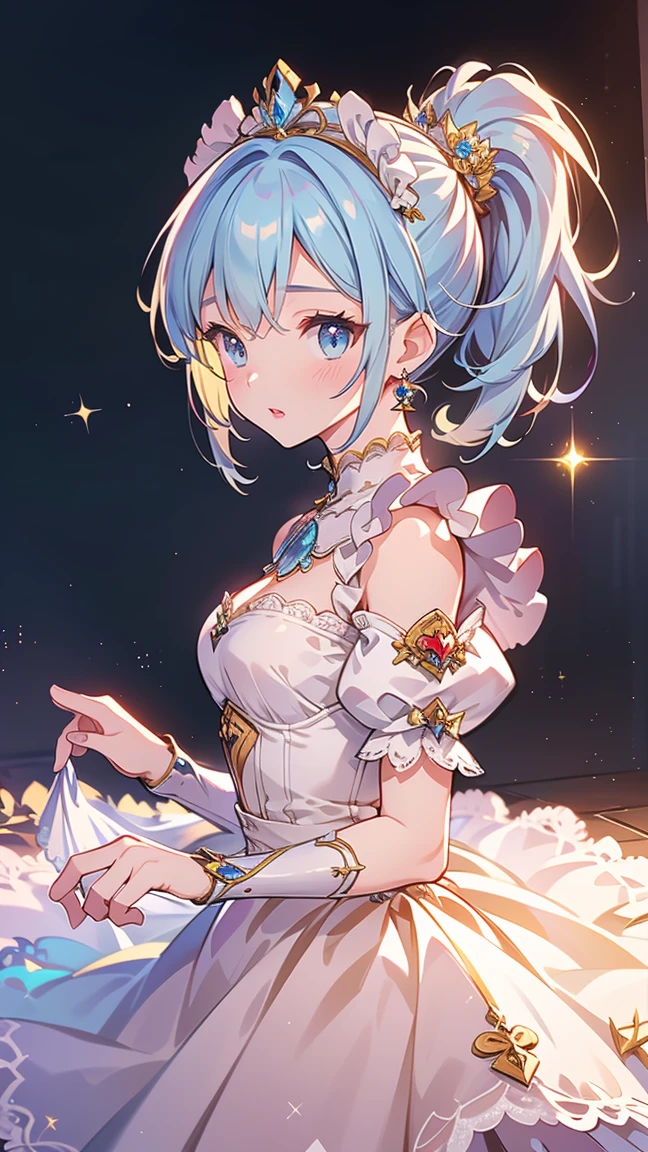 (masterpiece:1.21), (top-quality:1.331), ((ultra-detailliert)), ((Superb illustration)), ((astounding)), (An ultra-high picture quality), Gorgeous and rich graphics, (extremely delicate and beautiful:1.21), 8K, wall-paper, (Very beautiful lighting), hard lights,(beautiful finely detailed eyes)、1girl in、独奏、blue hairs、shorth hair、blue eyess、large full breasts、cleavage of the breast、Full body view、sullenness、frontage、masterpiece、top-quality、flat background, full body, standing