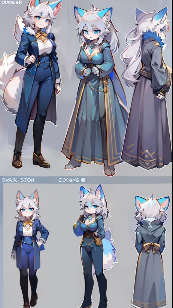 opera house,Big-tailed wolf,blue color eyes,Gray hair,Female,Composer's costume