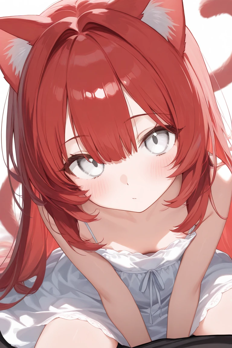Naked teen girl with cat ears blue eyes and red hair sucking on a nother girls niplles in school 