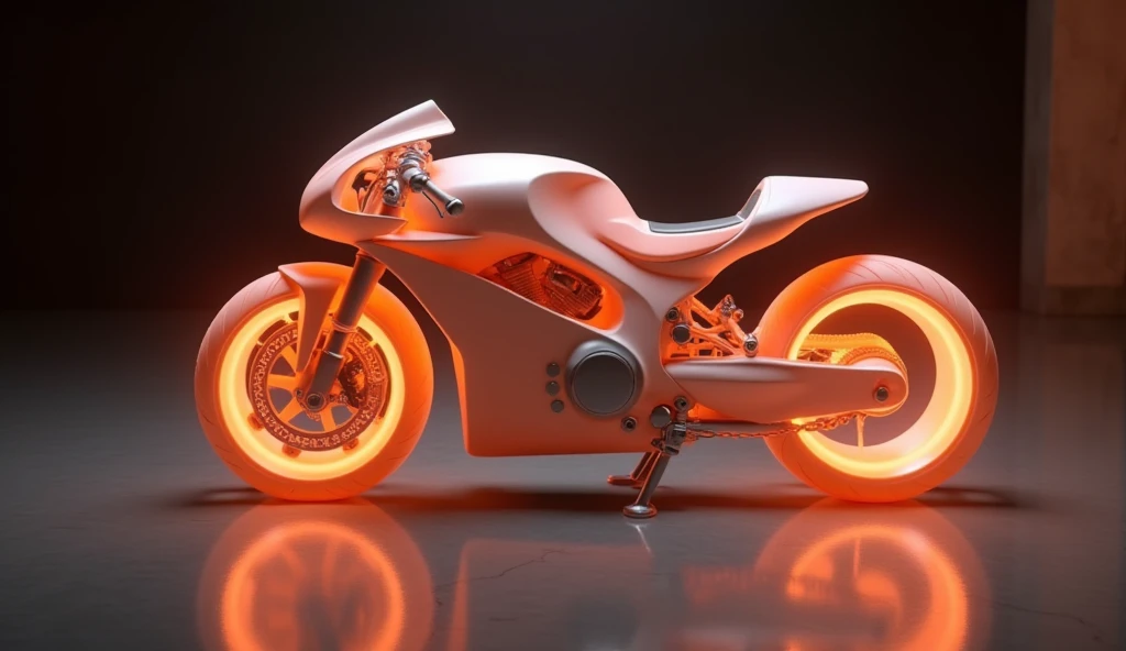 Motocicleta estilo Tron, Preto e cor neon, It has an intricate mechanical structure and luminescent parts. fundo simples, Lighting style: Public lighting. Palavras de fantasia: poderoso, Elegante, Futuristic, chassi exposto, Tron Halo,Lifan V16Plus,a motocicleta