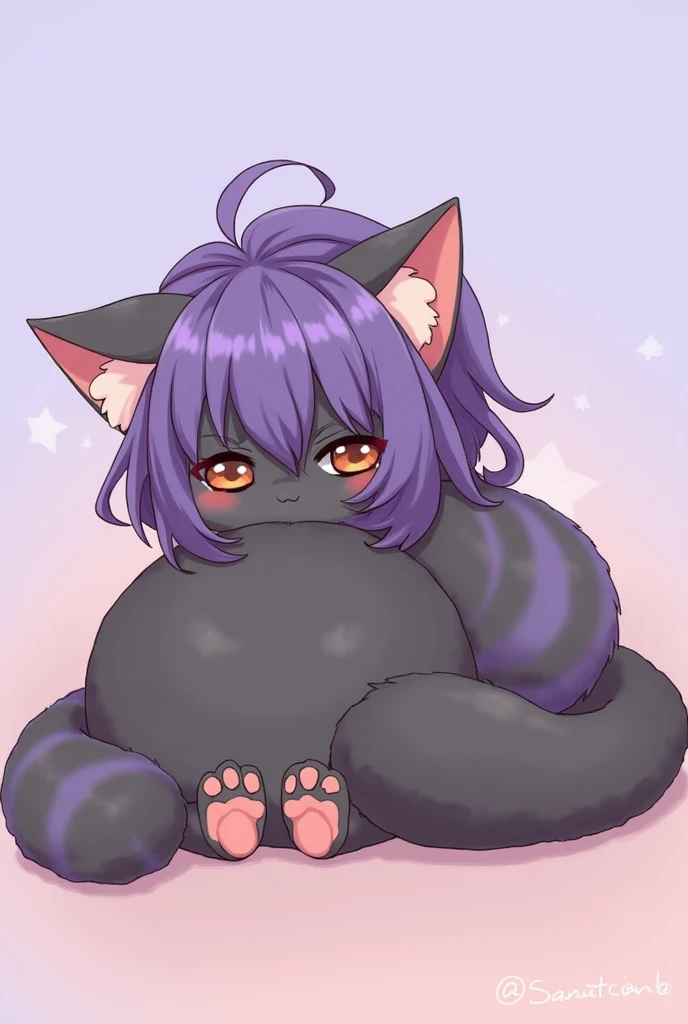score_9, score_8_up, source_anime, CheshireMGE, two-tone hair, long hair, hair bow, cat paws, facial mark, striped tail, smile, open mouth, white hoodie, long sleeves, oversized hoodie, bottomless, thick thighs, v, simple background, white background,