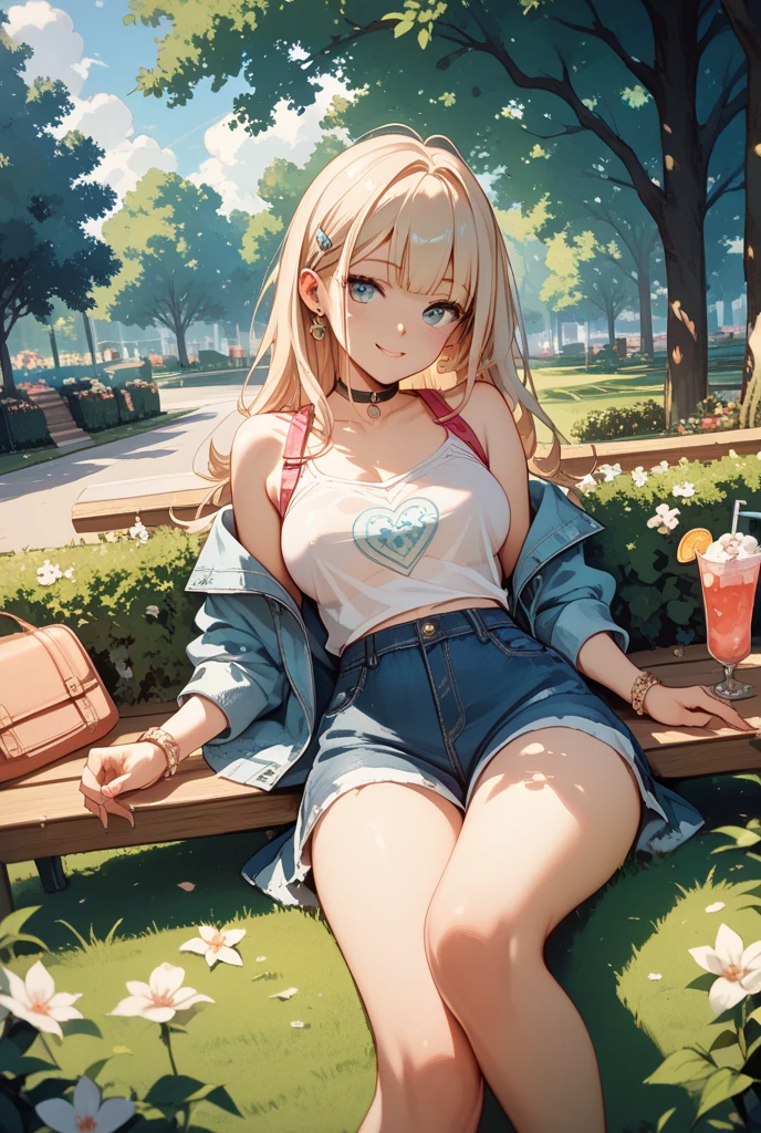 Adorable 6 year old blonde sitting on a bench with her legs open showing her underwear