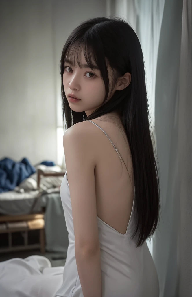((best qualityer)), ((work of art)), ((detailded)), create an image inspired by Rin Nanakura, super realistico, a beautiful young woman, young white color, long hair, Bblack hair, blue colored eyes, elegant outfit, top quality picture, super realistico, 8 k quality, ultra realisitic, ultra definition, cinema quality