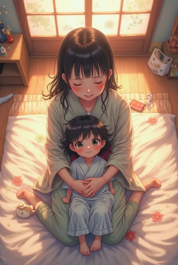 anime-mom-and-daughter-bedroom-seiza-from-above-seaart-ai