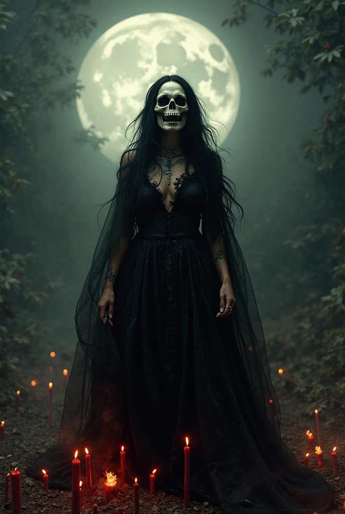 Make a dreamy mysterious horror style image symbolizing the embracement of nature, embrace ancient cults, embrace life and death, symbols