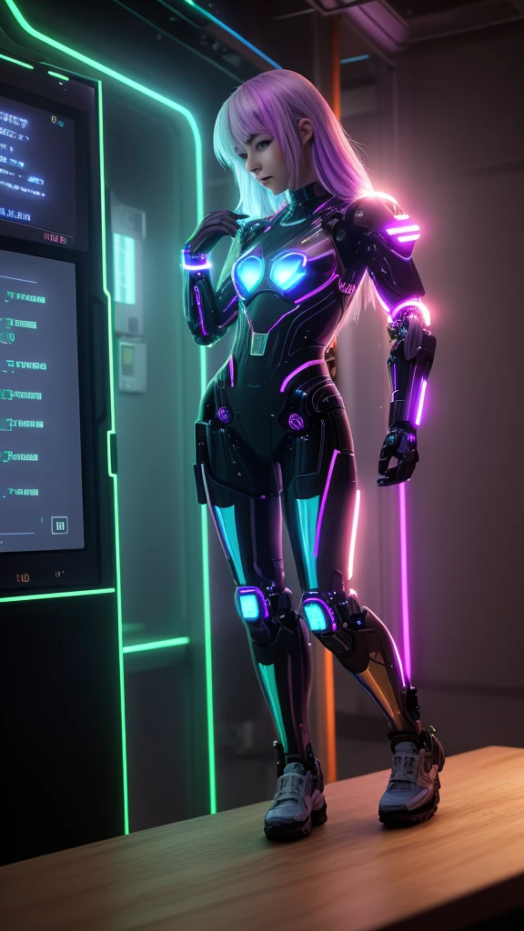 Create an image of an avatar in your green gamer room, LOOKING AT ME