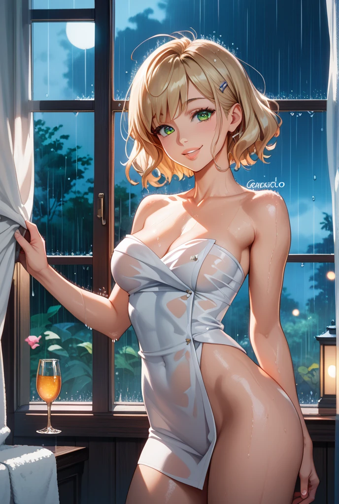 (:1.4), (See-Through Lingerie:1.3), (Blushing:1.4), Smile, Cowboy Shot, ((A Cup)), Full Body, Underwear