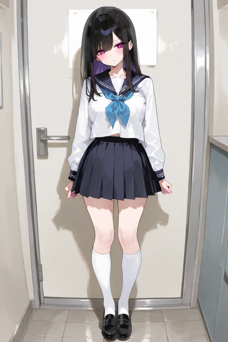((masterpiece)), ((best quality)), ((highres)), ((极其详细的CG unity 8k壁纸)), solo, tachibana kanade, black skirt, white socks, small smile, classroom,view between the legs, Lace panties, Panties visible, Panties peek, Look from under the skirt, lace underwear, Panty view, Erogenous big breasts, smileing, Teastic look, urinate