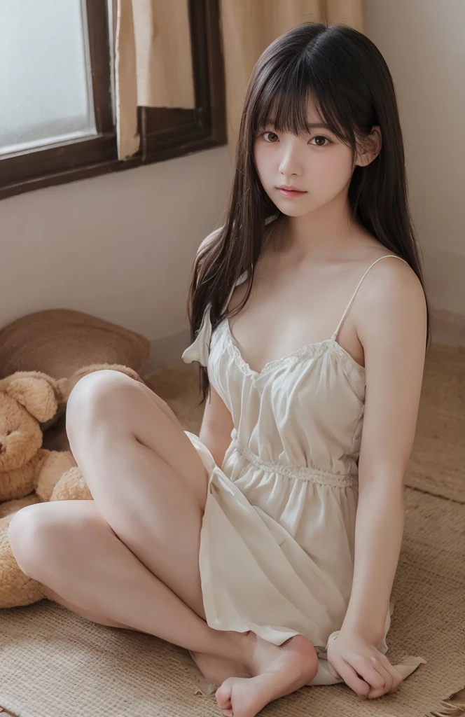 girl1 name、(beautiful girl、delicate girl:1.3)、(10 years old:) 10 years old:) 1.3), rupture、(thread:1.3)、 (along the coast:1.3)、 break、very detailed definition、(left symmetrical eyes:1.3)、 break、Medium chest、brown eyes、parting of bangs、brown hair、girl、 break、 (Eye and face details:1.0)、close up of face、enlargement of face、face focus:1.0、 break、(masterpiece、Highest image quality、Ultra-fine、definition face、8K)、smile、mustard beans、 Highest image quality、8K、85mm、Raw photo、decoration、portrait award、Solo exhibition、Mosheng、gardenia、delicate girl、upper body sagging、Idol face、(10 years old)、slightly droopy eyes、smile、night、neon、digital single lens reflex、look、nature、frankness、refinement、Zola々light、professional lighting、film grain、taste aberration、(Bokeh:1.1)、(smile)、sit in a chair、Full body camera、naked、