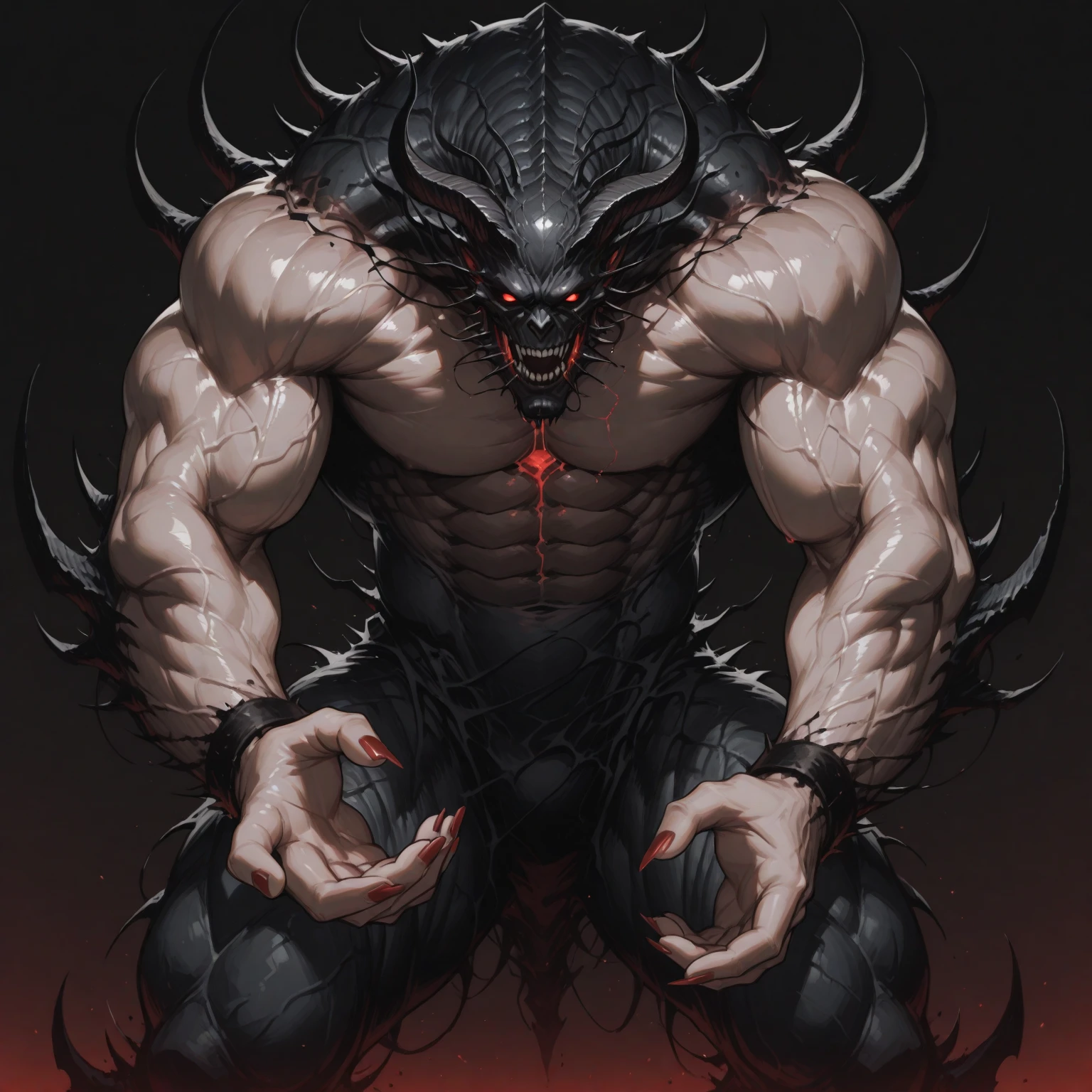 Standing drawing of the game character,Hell monsters,((Super huge, Thick and sharp giant claws)),(((Black antique hideous scales))),(((The scales are covered with thick barbs))),((Super thick and terrifying scales)),Wrap the whole body,((Bloodthirsty and murderous devil man)),slaughter,In a hurry to kill,Dynamic lines,depth of fields,Ugly face,(There was blood everywhere),((Blood dripped from between the paws)),stereoscopic perspective,Works of masters,super-fine,4K分辨率,high qulity,电影灯光,High picture detail,Look up from the bottom up,Ultra-wide viewing angle,Detailed pubic hair,Epic shooting