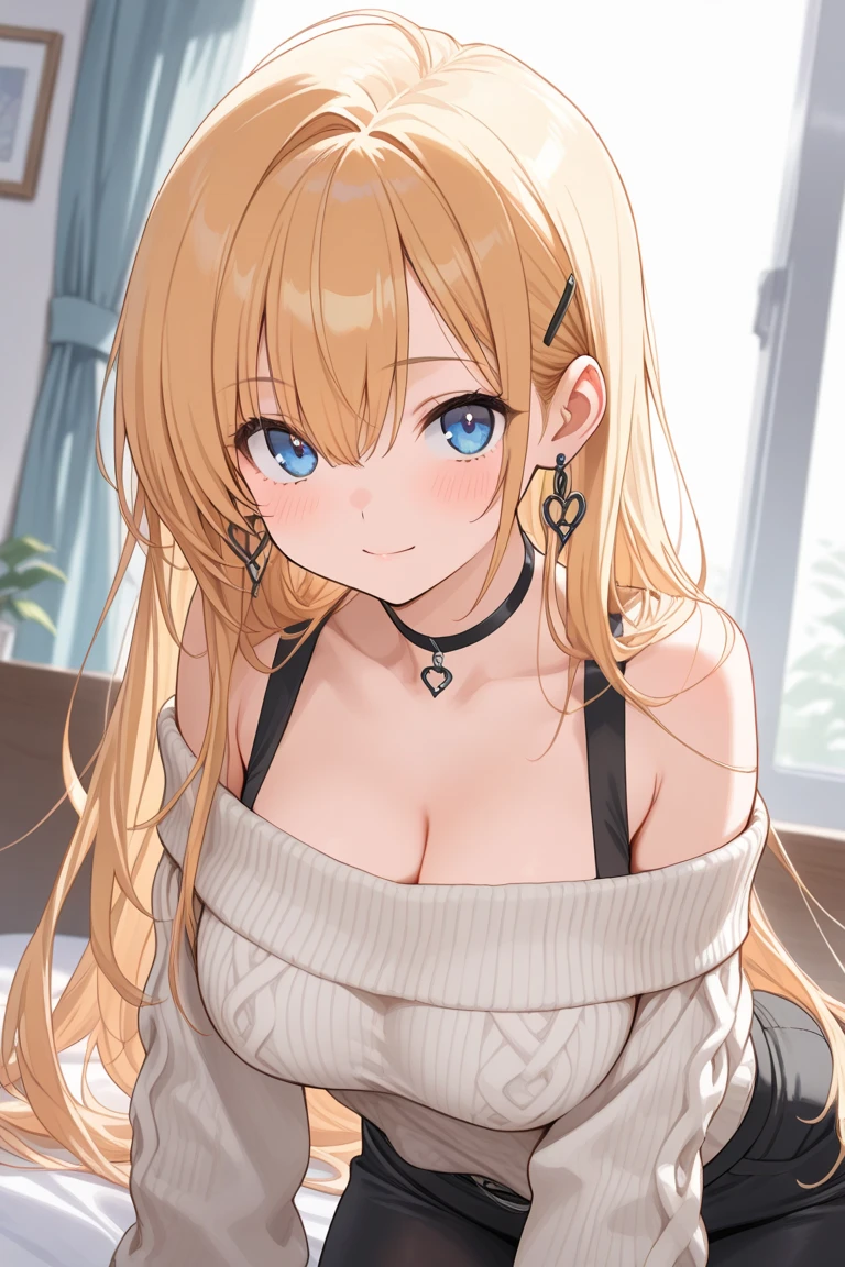 ((best quality)), ((masterpiece)), (detailed), 1girl, off-shoulder sweater, come out from broken screen