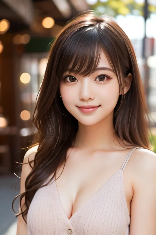 1woman, 12 years old, (((woman))), alone, realistic, highest quality, photorealistic, masterpiece, 8K, High resolution, alone, highly detailed face, (professional lighting, Bokeh), (particles of light, Lens flare, glowing particles:0.6), (dynamic pose:1.2), soft lighting, Angle seen from above, Fashionable and trendy atmosphere, Japan, (street:1), Tokyo, (city), river, ((at night)), null, ((looking at the viewer:1)), (look at the camera),(portrait:0.6), cowboy shot, nice, walk, Maintain original face proportions, wide shoulders, whole body, (Medium chest), (long hair), brown hair, floating hair, lips, lipstick, seductive smile, floating hair, (smile), (Open_mouth), teeth, Eye Ring, ((full nude)),