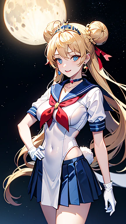 Blonde ponytail、Colossal tits、(sexypose:1.4)、(blushed face:1.4)、A smile、put out the tongue、((Heart-shaped pupil))、happily face、(((a sailor suit)))、Black stockings、perfect anatomia、Long body、((The crotch is wet))、Drooling、((Clean waist))、(((Grab your chest))