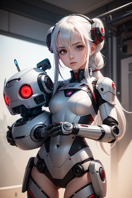 (RAW quality:1.4), Textured skin, Short Hair, Super detailed, Attention to detail, high quality, 最high quality, High resolution, 1080p, hard disk, young, beautiful,(cyborg),beautifulcyborgwoman,Mecha Cyborg Girl,Battle Mode,Girl with a mechanical body,She wears an erotic and revealing cyborg mech, (A boob machine that emits a strong red light), Anxious expression, Cowboy Shot, Mecha with exposed underbust and lower abdomen, (hard nipples erect:1.4), (nipples pointing up:1.4), (A little pubic hair:1.4), White Gundam Mecha, Combat pose,