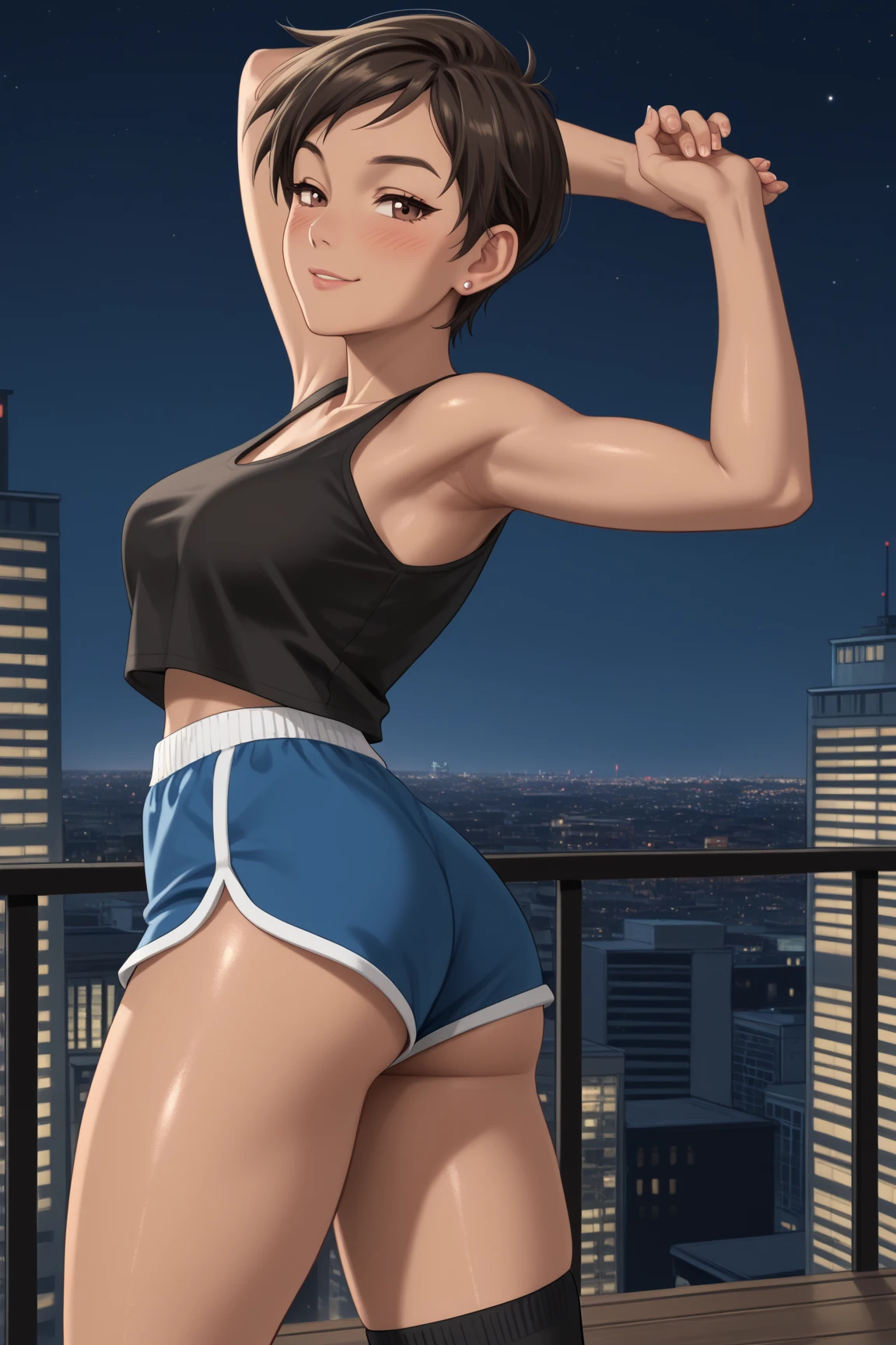 Composition viewed from below ((oikawa shizuku)) ((cow print bikini)) (((abdominal muscles))) ((muscular)) ((evening)) ((Big Tits)) ((sunset)) ((sunset)) cumulonimbus masterpiece ((Brown skin)) ((Sunburn)) Anime Style Delicate painting 4K 90's giant plural crowd ((Black Hair)) Metropolis crowd Crowd of people ((A huge Shizuku Oikawa standing in a valley between skyscrapers)) Metropolis Tokyo Akihabara Electric Town Big Breasts Sweating profusely Splash sneakers White socks watch Black Hair smile female giant giant girl Whole body Crowd Unreal Engine,cleavage ,a drawing of a , earrings, long hair,Cute picture Beauty Analog style whole body sneakers