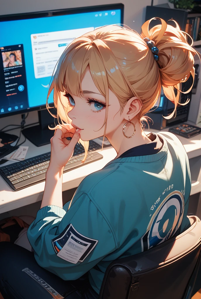 Screen breakthrough　Gnocchi, half body inside the monitor　pops out of the monitor screen　fiction　