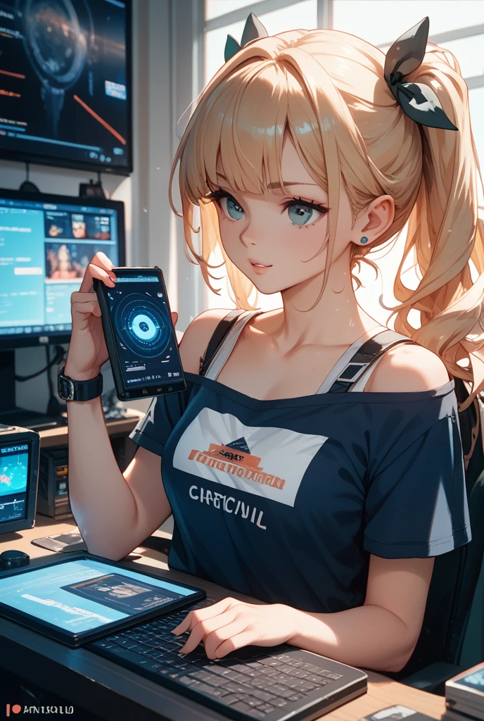 Screen breakthrough　Gnocchi, half body inside the monitor　pops out of the monitor screen　fiction　