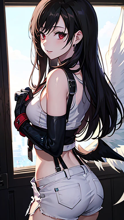 a selfie taken by Battle Angel Alita in a UEFA 2024 stadium while players are playing a match, big boobs, cyberpunk, smiling, sexy, big black wings