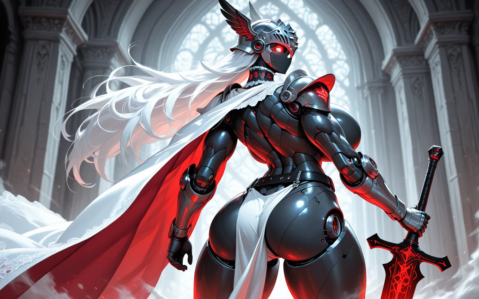 （masterpiece、8K、Ultra-delicate、hight resolution），(((Female Ultraman)))，(((No muscles，large Boob)))，(her head is tapering,The body is made of red and silver，blue armor,The arms present a streamlined design，On the chest there is a round calculator，Looks tall and thin，The overall shape is streamlined、Modern)，posed for photo，high-angle，city ruins，backgroung details，（（（full body Esbian））），独奏，(((Huge feeling))),NSFW,Cameltoe,(Dynamic fighting Pose:1.2),(Arms forward:1.1),groin focus,the morning sun,((Open pussy:1.2)),((wet pussy:1.4)),(long silver hair:1.1),red blush,smile、Attaching a cloak,(woman with penis:1.5),(erected penis:1.3),Masturbation,penis focus,show off penis,Make a fist,Ready to fight,(saluting:1.2),(stand up:1.2)