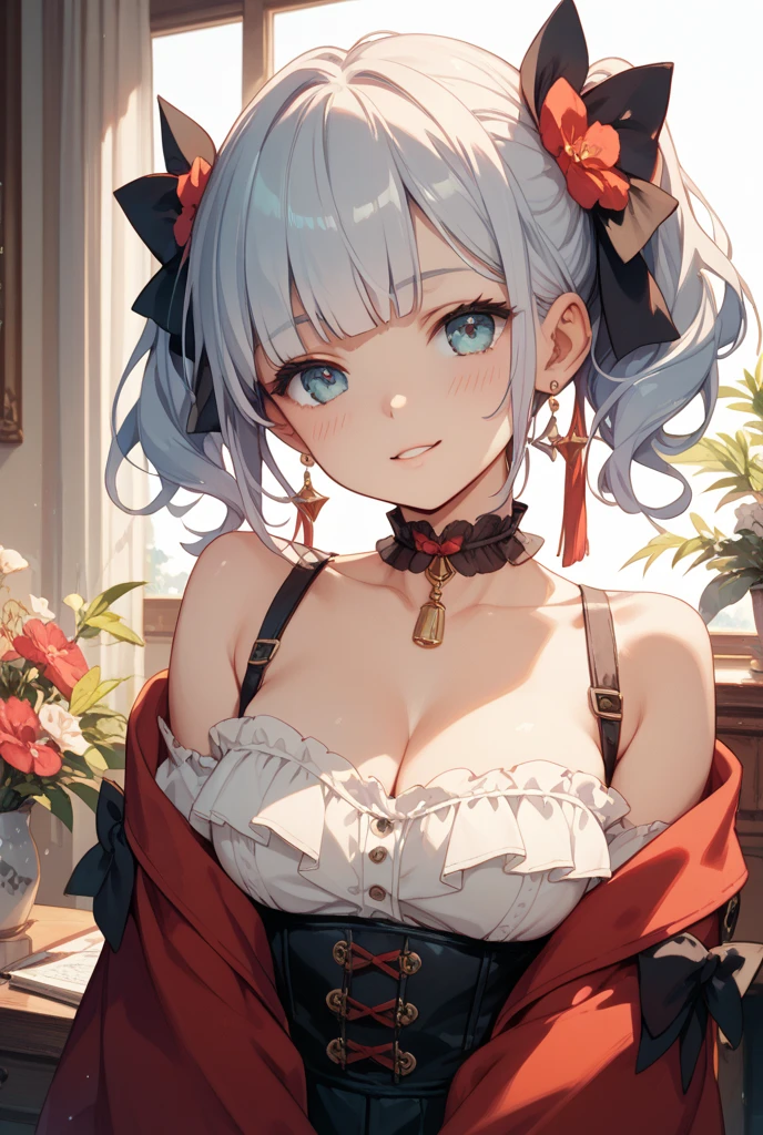 (((sexy off shoulder dress))), Masterpiece, The best quality at the best, 1girll, Furina, (((huge breasts))),((bare shoulders)),(((((neckline))))),(Closeup of upper body),sexy,is shy,smile,with , Long whitish hair, (green eyes:1.4), forehead protection, the cherry trees,cherry blossoms flying, ((((busty figure)))), :1.1, :1.1, Ahegao:1.1,(Huge big ),Half zipper, showing her big tits, looking at the viewer, Beautiful eyes, sexy seductive smile, sensual beauty, GIRL sole, perfect tits