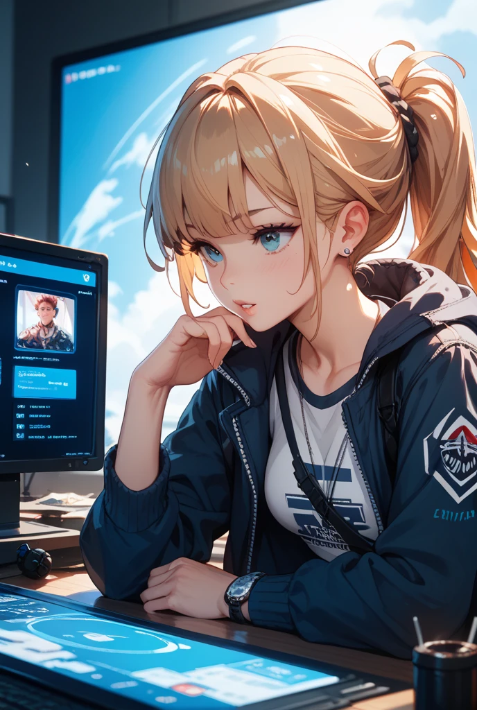 Screen breakthrough　Gnocchi, half body inside the monitor　pops out of the monitor screen　fiction　