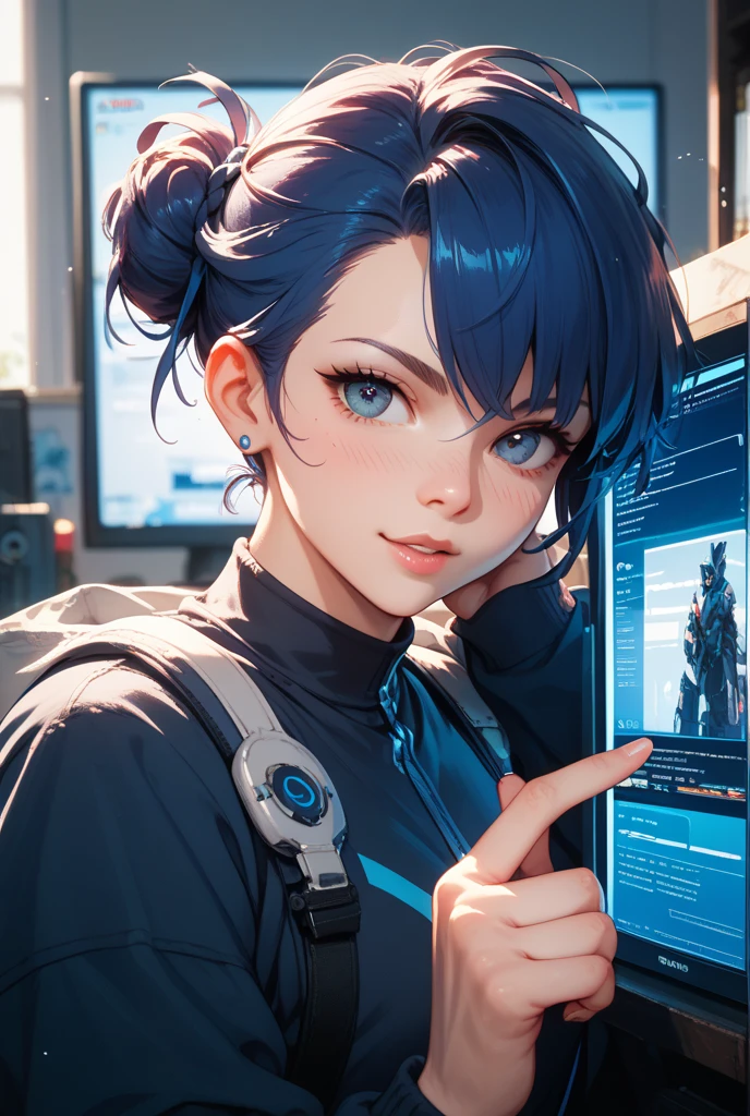 Screen breakthrough　Gnocchi, half body inside the monitor　pops out of the monitor screen　fiction　