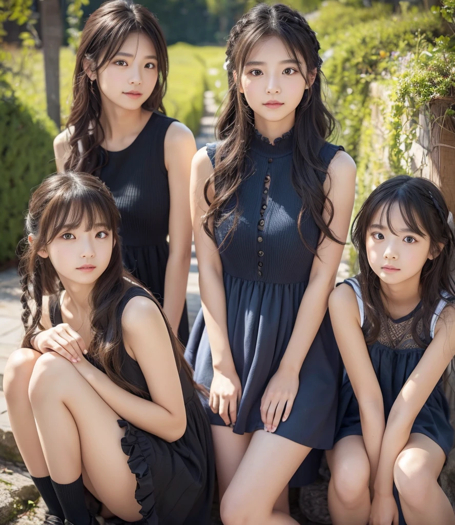 (masterpiece, highest quality:1.4), Award-winning portraits, 8k, 85mm, alone, Beautiful Face, Delicate girl,  (Cheerleader、On the grass), Sophisticated, cute, , RAW Photos, Confused, High resolution, Sharp focus, Background blur、(((flat 、thin and delicate body、Childish atmosphere)))、shiny semi-long hair、Small mole on the left cheek、 Dark brown eyes、Hair swaying in the wind、Flexible legs、topless、Gazing at the audience、Navy Blue Skirt