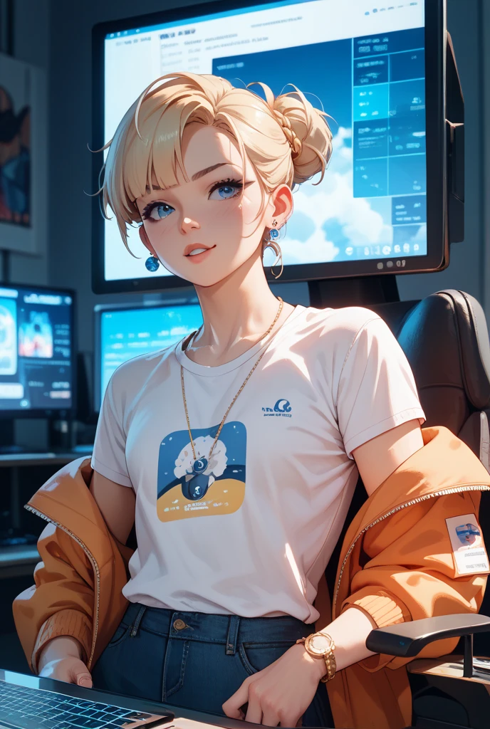 Screen breakthrough　Gnocchi, half body inside the monitor　pops out of the monitor screen　fiction　