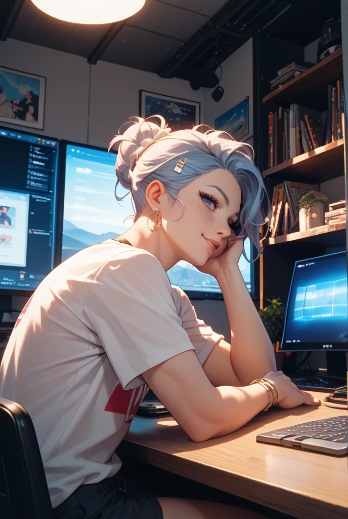 Screen breakthrough　Gnocchi, half body inside the monitor　pops out of the monitor screen　fiction　