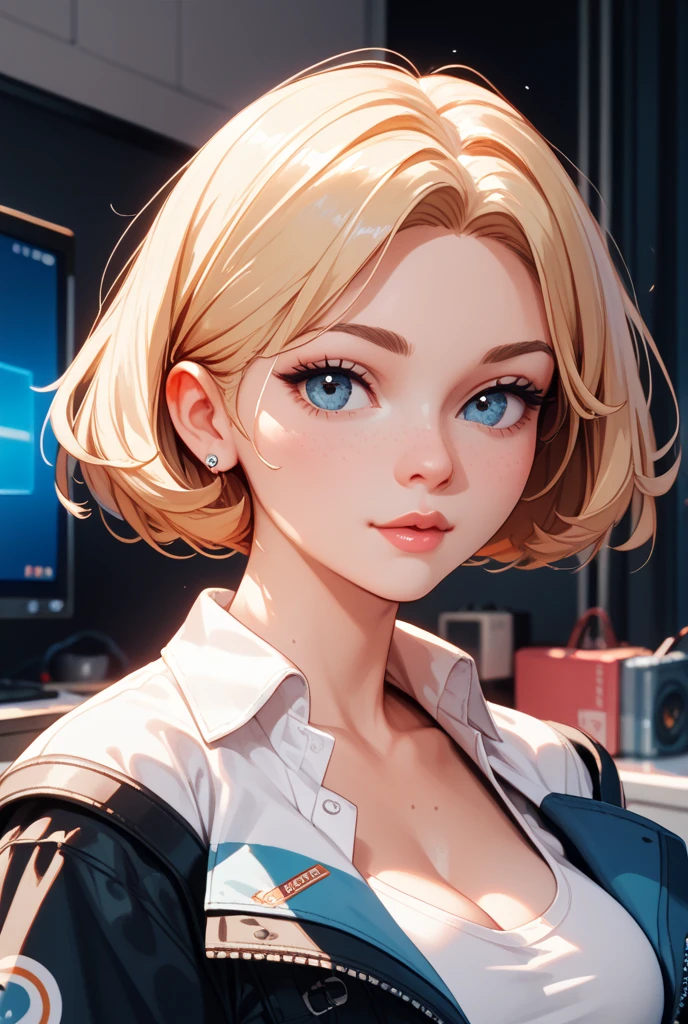 Screen breakthrough　Gnocchi, half body inside the monitor　pops out of the monitor screen　fiction　