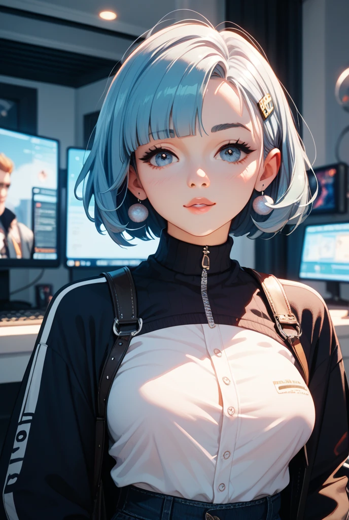 Screen breakthrough　Gnocchi, half body inside the monitor　pops out of the monitor screen　fiction　