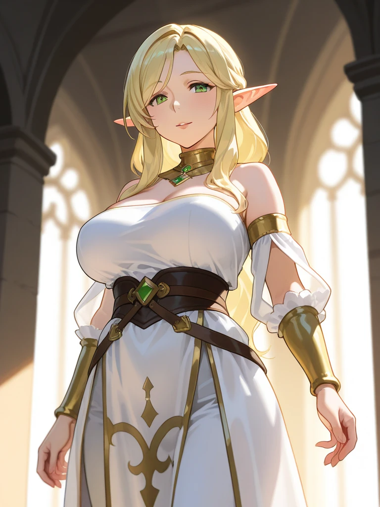 ((best quality)), ((masterpiece)), (detailed), 8k_wallpaper, extremely detailed eyes, extremely detailed body, (large masterpiece digital art), ((perfect anatomy huge chest)), (intricate details:1.3 ), (ultra-detailed:1.3), (sharp focus:1.3), (natural lighting:1.05), (vivid colors:1.3), (best quality:1.4), high quality, ((a modern elven city built in elven ancient traditions with modern technologies and ancient fantasy architecture, expressive eyes)),