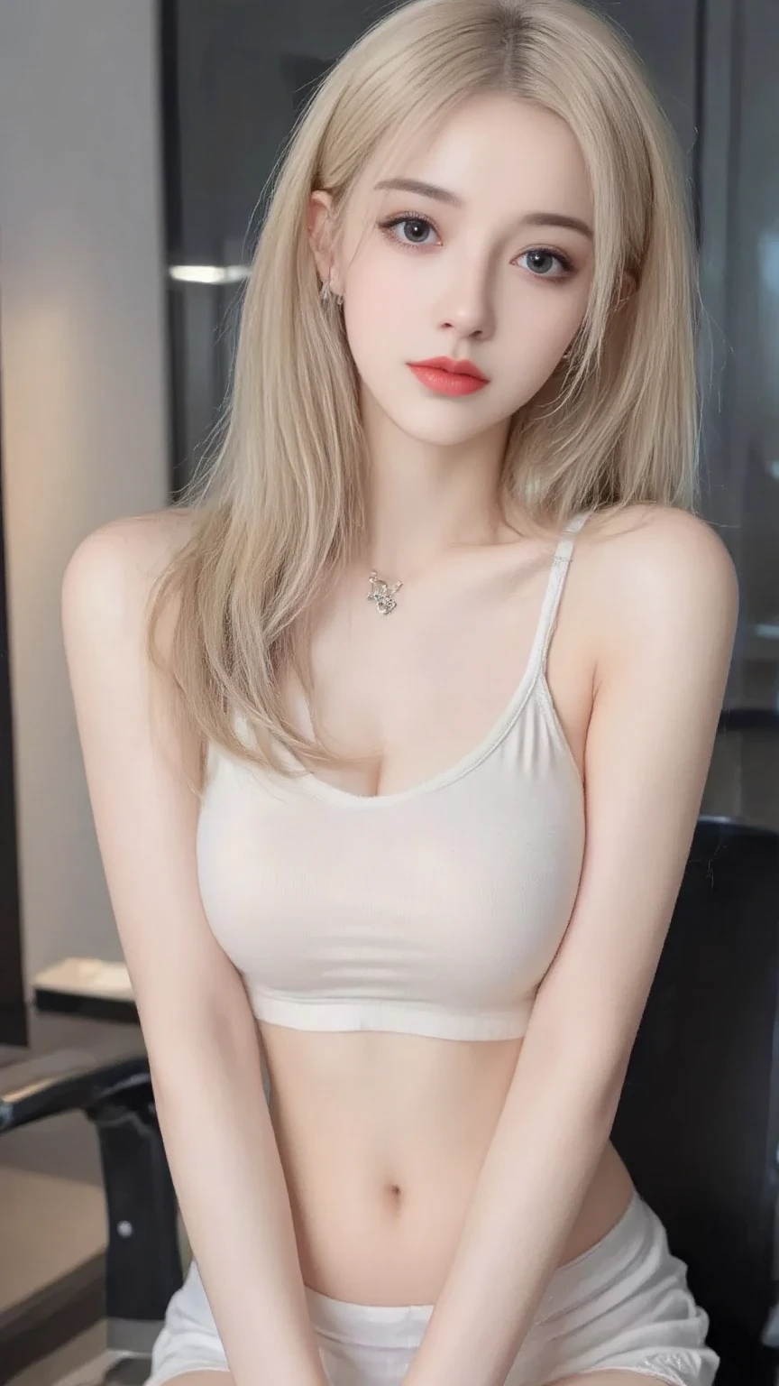 The content is very detailed, original photo, Professional photography, realistic lights, ((slit short red skirt)), ((no bra)), Indoor and below, (Office room, Dark Night Classroom), night sky, depth of field,Blushed,raised eyebrows,very shy,sexy, (platinum blonde fine hair: 1.2), sky blue eyes,Ruddy complexion,looking at the audience,thin earrings,epic,concept art,best quality ,extremely delicate and beautiful, Very detailed,best quality, official art, Extremely detailed CG unified 8k wallpaper, Super detailed, high resolution,positive focus,Beautiful and delicate face,sparkling eyes,The most beautiful woman in the world,Mature lady,Expose the lower half of the bulb,Round and plump breast balls,firm breast balls,Ultra thin,translucent,Naturally lips, quality breasts, braless, nude, pretty smile